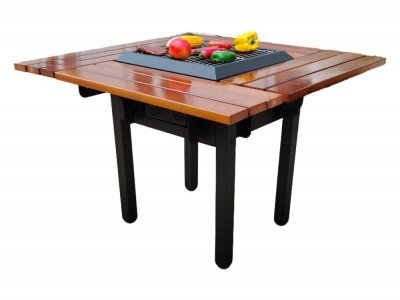 PURLINE Table de barbecue avec gril et plateau en bois EFP54 BBQ Noir