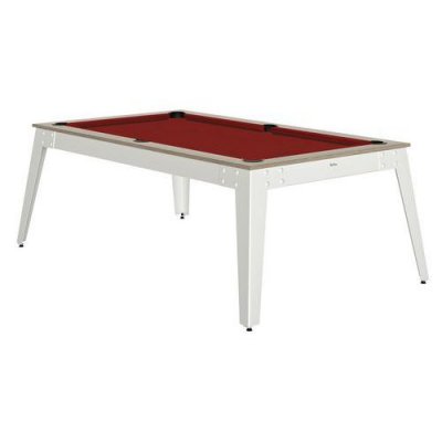 RENE PIERRE Table de billard STEEL Oslo pieds blanc drap&eacute; rouge