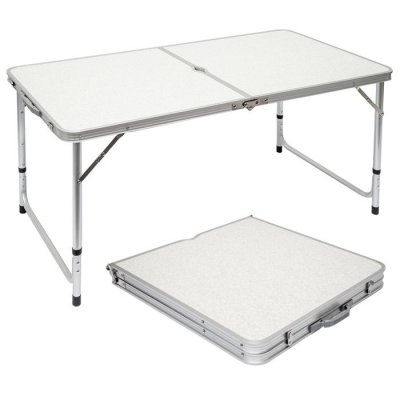 AMANKA Table de camping 120x60cm en Aluminium Gris clair Hauteur r&eacute;glable Format mallette