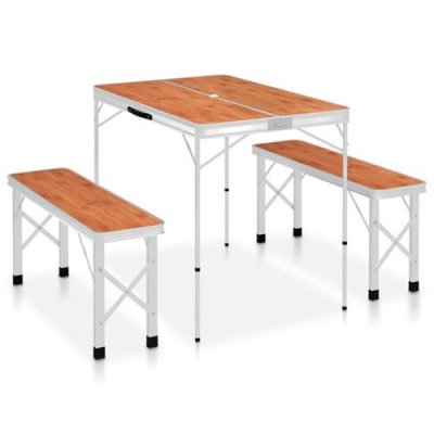 VIDAXL Table de camping pliable avec 2 bancs Aluminium Marron  Marron