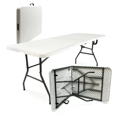 HELLOSHOP26 Table de camping pliante portable pliable l&eacute;g&egrave;re ext&eacute;rieur bbq 180 cm blanc 16_0000540
