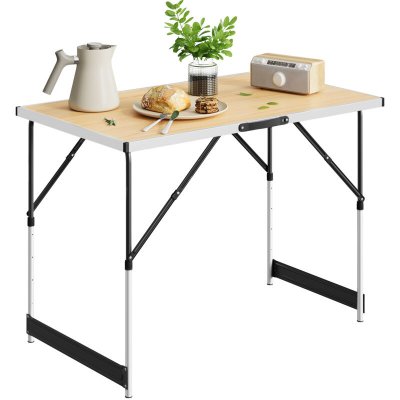 WOLTU Table de camping pliante. R&eacute;glable en hauteur table de jardin en aluminium acier mdf.ch&ecirc;ne clair