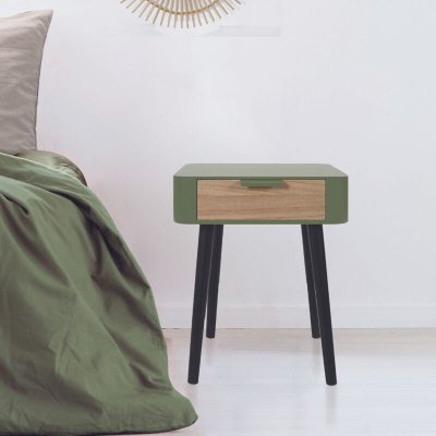 Table De Chevet 1 Tiroir ""bois"" 48cm Vert Kaki - Paris Prix