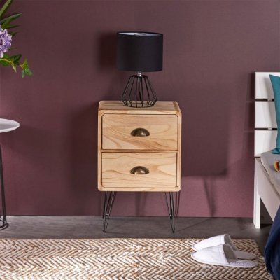Table de chevet 2 tiroirs en bois de paulownia