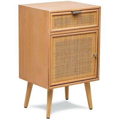 Table de chevet/appoint scandinave en bois et Cannage Rotin Marron