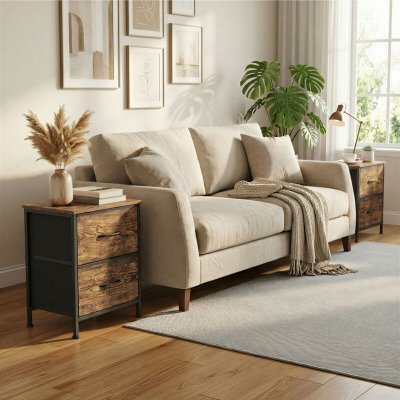 Table de Chevet avec 2 Tiroirs, Lot de 2, pour Chambre, Marron et Noir