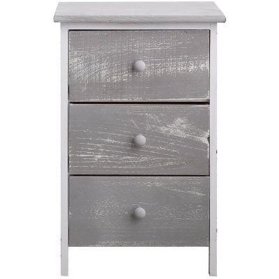 Table de chevet avec 3 tiroirs en bois gris et blanc