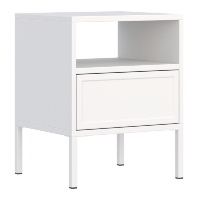 Table de chevet avec tiroir et niche, blanc, 45 cm