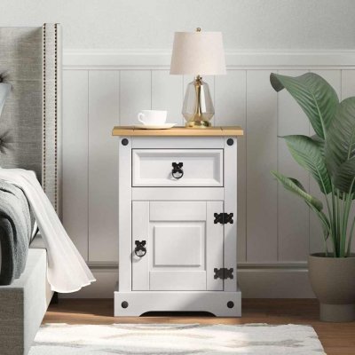 Table De Chevet Corona Blanc 45 X 35 X 64 Cm Pin Massif Vidaxl
