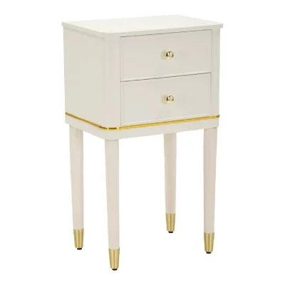 Table de chevet en bois blanc avec d&eacute;tails dor&eacute;s, 40 x 30 x 71 cm
