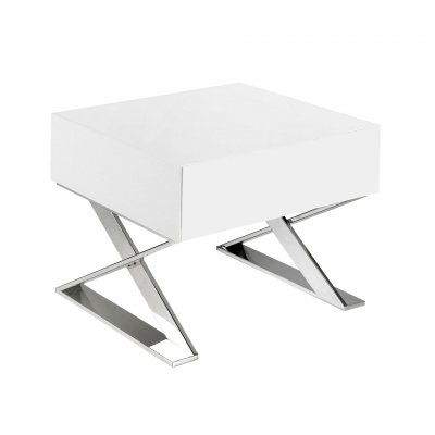 Table de chevet en bois blanc et acier 7007C, 50 x 48 x 38 cm. -