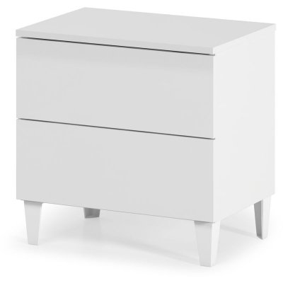 Table de chevet en bois coloris blanc brillant avec 2 tiroirs - Dim : 49 x 50 x 34 cm