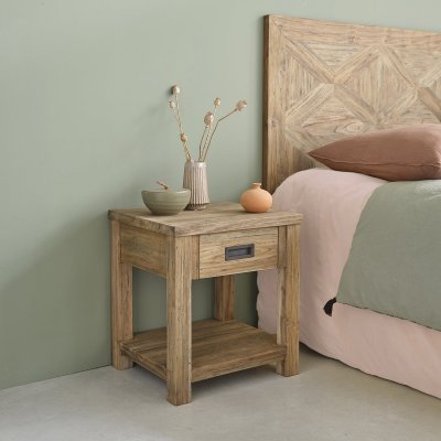 Table de chevet en bois de teck recycl&eacute; 45 CARGO