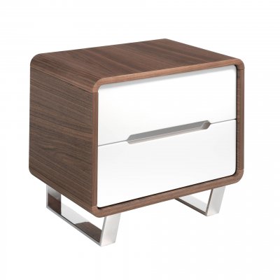 Table de chevet en bois et acier chrom&eacute; 7107C, 55 x 39 x 49 cm. -