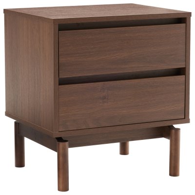 Table de chevet en bois fonc&eacute; 50cm 2 tiroirs
