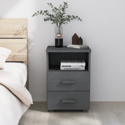 Table de chevet HAMAR Gris fonc&eacute; 40x35x62 cm Bois de pin massif