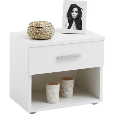 Table de chevet MAEL, en m&eacute;lamin&eacute; blanc mat et blanc brillant