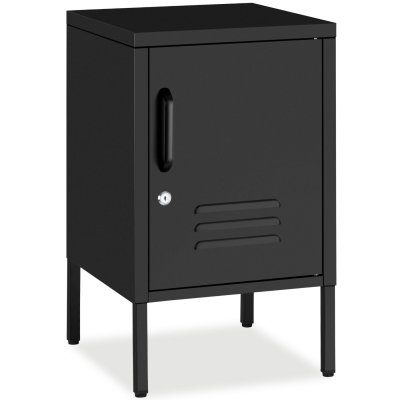Table De Chevet M&eacute;tal, 2 Compartiments, Porte Verrouillable, Noir