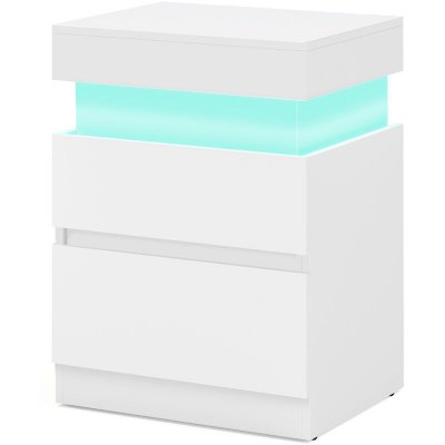 Table de chevet moderne 2 tiroirs multiprise int&eacute;gr&eacute;e blanc