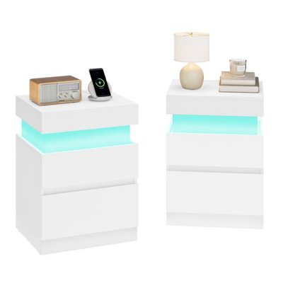 Table de chevet moderne lot de 2 multiprise int&eacute;gr&eacute;e blanc