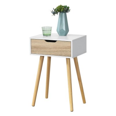 Table de Chevet &Ouml;stersund 60 x 40 x 30 cm Blanc Effet Ch&ecirc;ne [en.casa]