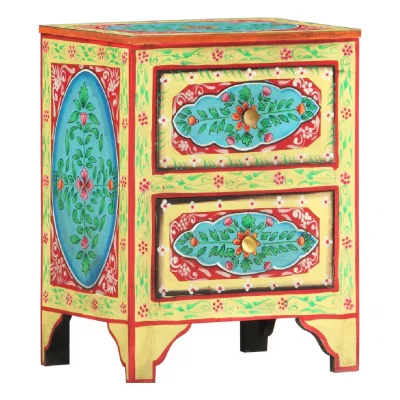 Table de chevet peinte &agrave; la main 40x30x50 cm Bois de manguier286158