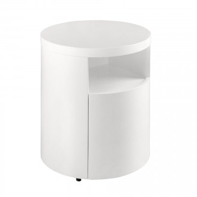 Table de chevet ronde en bois blanche 7006C, &Oslash;48 x 55 cm. -