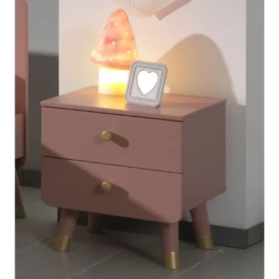 Table de chevet rose Billy avec 2 tiroirs, en pin massif et MDF.