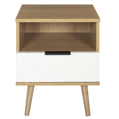 Table de chevet Sven avec 1 tiroir - L. 35 x H. 49 cm - Bois et Blanc