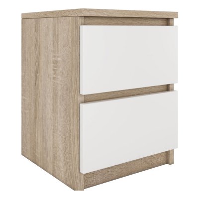 Table de chevet / Table de nuit moderne avec 2 tiroirs Malwa M2 - Sonoma-Blanc