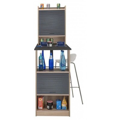 Table de cuisine et 2 meubles de rangement chene - coloris: noir
