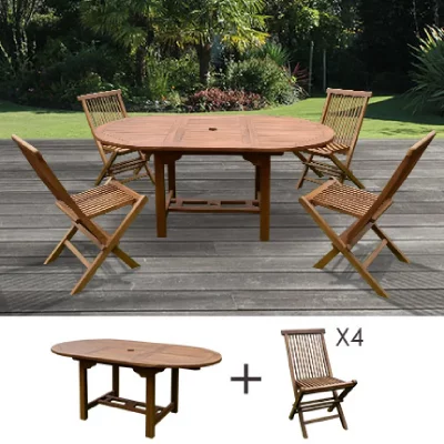 MES Table de jardin 120/170x100x75 + lot de 4 chaises