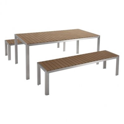 BELIANI Table de jardin 180 x 90 cm marron et argent&eacute;e avec 2 bancs assortis