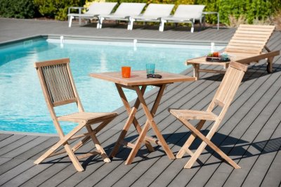  Table de jardin 2 personnes, carr&eacute;e pliante 70 x 70 cm en bois Teck