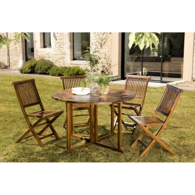  Table De Jardin & 4 Chaises ""troxi"" 120cm Naturel - Paris Prix Marron