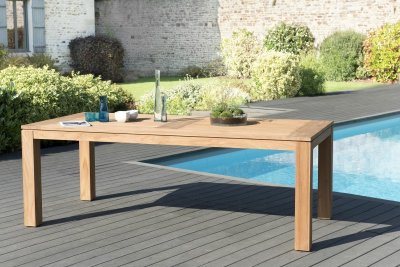  Table de jardin 6/8 personnes - DENVER 220 x 100 cm en bois Teck