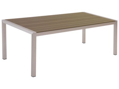 BELIANI Table de jardin 6 places en aluminium avec plateau marron effet bois