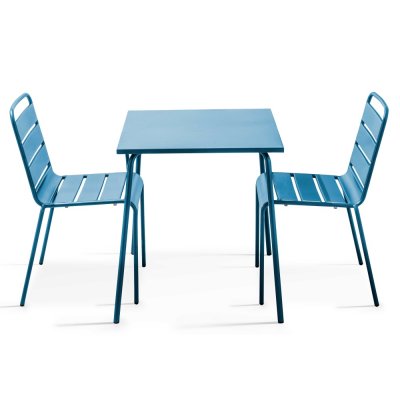 OVIALA Table de jardin bistrot carr&eacute;e 70 x 70 cm et 2 chaises en m&eacute;tal