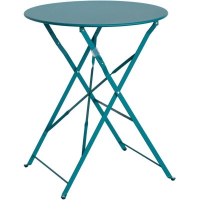 SWEEEK Table de jardin bistrot pliable - Emilia ronde bleu canard- Table ronde &Oslash;60cm en acier thermolaqu&eacute;