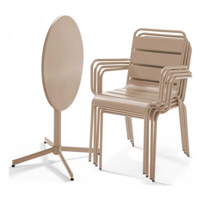 OVIALA Table de jardin bistrot rabattable &agrave; 70cm et 4 fauteuils en m&eacute;tal