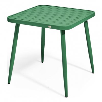 OVIALA Table de jardin carr&eacute;e en aluminium vert olive - 