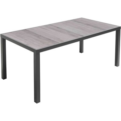 OVIALA Table de jardin en aluminium et c&eacute;ramique effet bois gris&eacute; - Tivoli