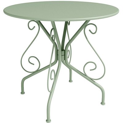 MYLIA Table de jardin en m&eacute;tal fa&ccedil;on fer forg&eacute; - Vert amande - GUERMANTES