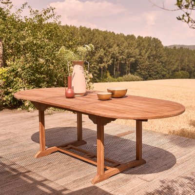 BERAH GETAH Table de jardin en teck huil&eacute; extensible ovale 8/10 pers. - Marron
