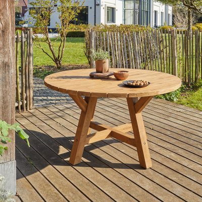 BERAH GETAH Table de jardin en teck recycl&eacute; massif ronde 6 pers. - Naturel