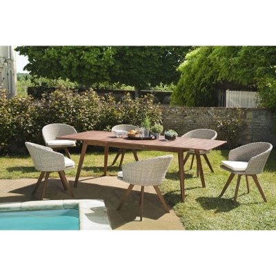 MACABANE Table de jardin et chaises en acacia 8/10 personnes