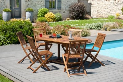 MACABANE Table de jardin et chaises en teck huile 4/6 personnes