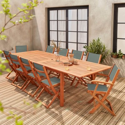 SWEEEK Table de jardin extensible bois savane, 10 chaises