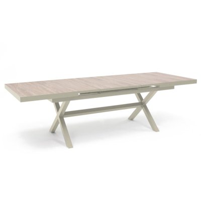 OVIALA Table de jardin extensible en aluminium et c&eacute;ramique 10 places cr&egrave;me