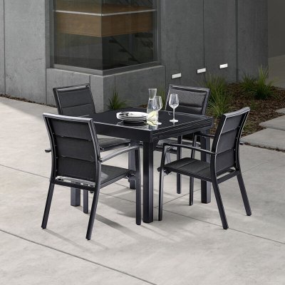 BERAH GETAH Table de jardin extensible en aluminium noir 4/8 places MODULO